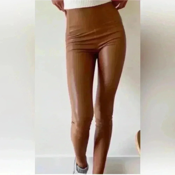 Wilfred Free Sz M Daria Rustical Brown Faux Leather Ankle Leggings Aritzia New - Picture 1 of 11